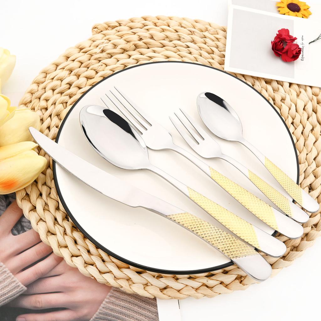 Drmfiy Luxus Besteck 6/30 Stück Gabel Löffel Messer Set Elegantes Gold Edelstahl Geschirr Set Teelöffel Küchen Silberwaren Set