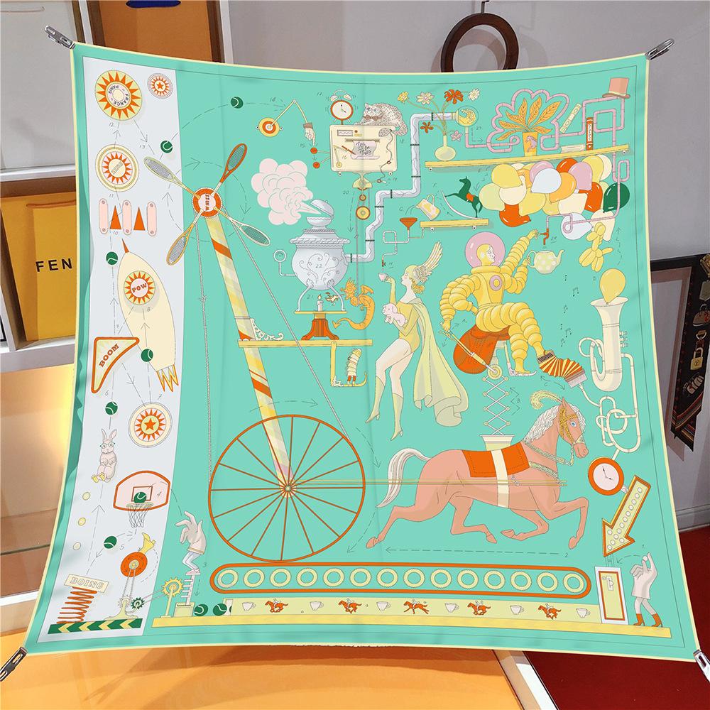 

New 90cm Twill Silk Scarf Shawl Luxury Brand Carriage Balloon Square Scarf Women Hijabs Bandana Foulard Neckerchief Head Scarves 90x90cm