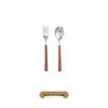 DX Stainless Steel Faux Wood Handle Dessert Spoon & Fork Set