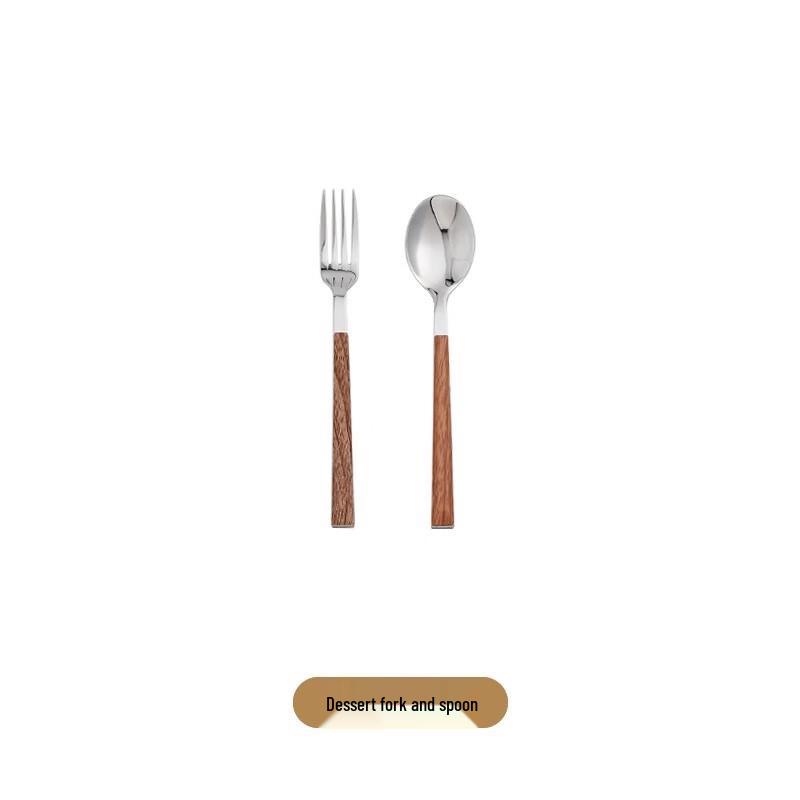 

DX Stainless Steel Faux Wood Handle Dessert Spoon & Fork Set