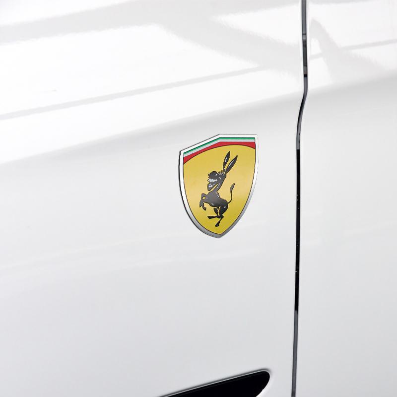 YRS3 1pcs 3D Car Styling Metal Sticker Car Logo Ferrari Donkey Badge Emblem Dekoration Stickers For Ferrari Tools Auto Accessories