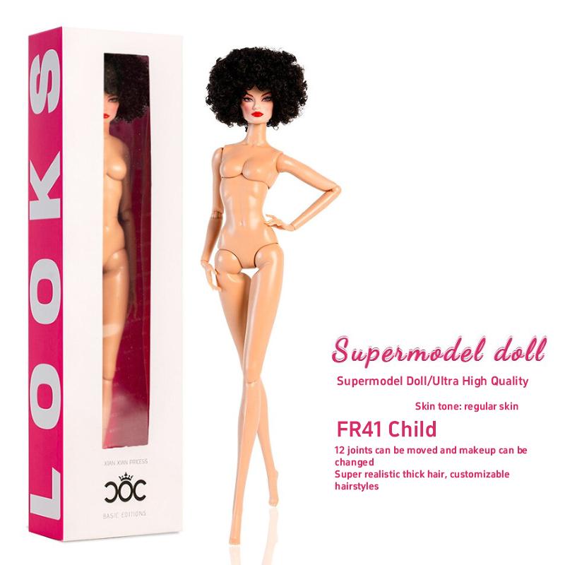 1/6 Supermodel Gehäuse Dekoration 32cm Afrikanisch Nackt Nackt Schwarzes Kleid DIY Kindergeschenk 12 Gelenke Können Den Kopf Des Körpers Bewegen