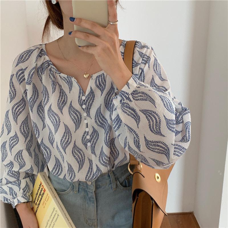 

Женская рубашка с длинными рукавами и принтом, свободный и повседневный шикарный топ в корейском стиле XL белый