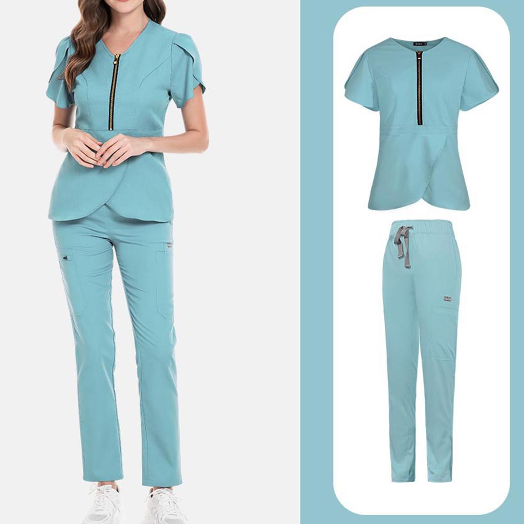 Ladies' Comfortable And Casual Solid Color Short Sleeved Pants Protective Suit Set