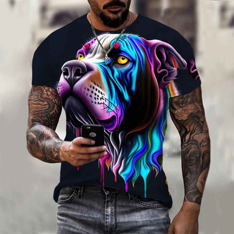 Summer Round Neck 3D Funny Dog Print Top Fashionable Casual Short Sleeved Men's T-shirts