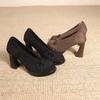 Fashion 2025 New Roundness Comfortable High Heels with Suede Single Shoes with A Slip-on Light Casual Stylish Bow Women Shoes