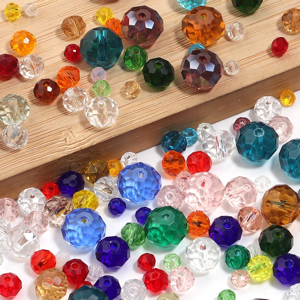 50-200pcs Faceted Crystal Beads 3/4/6/8/10mm Transparent Mixed Color Glass Loose Beads For Jewelry Making DIY Bracelets Necklace