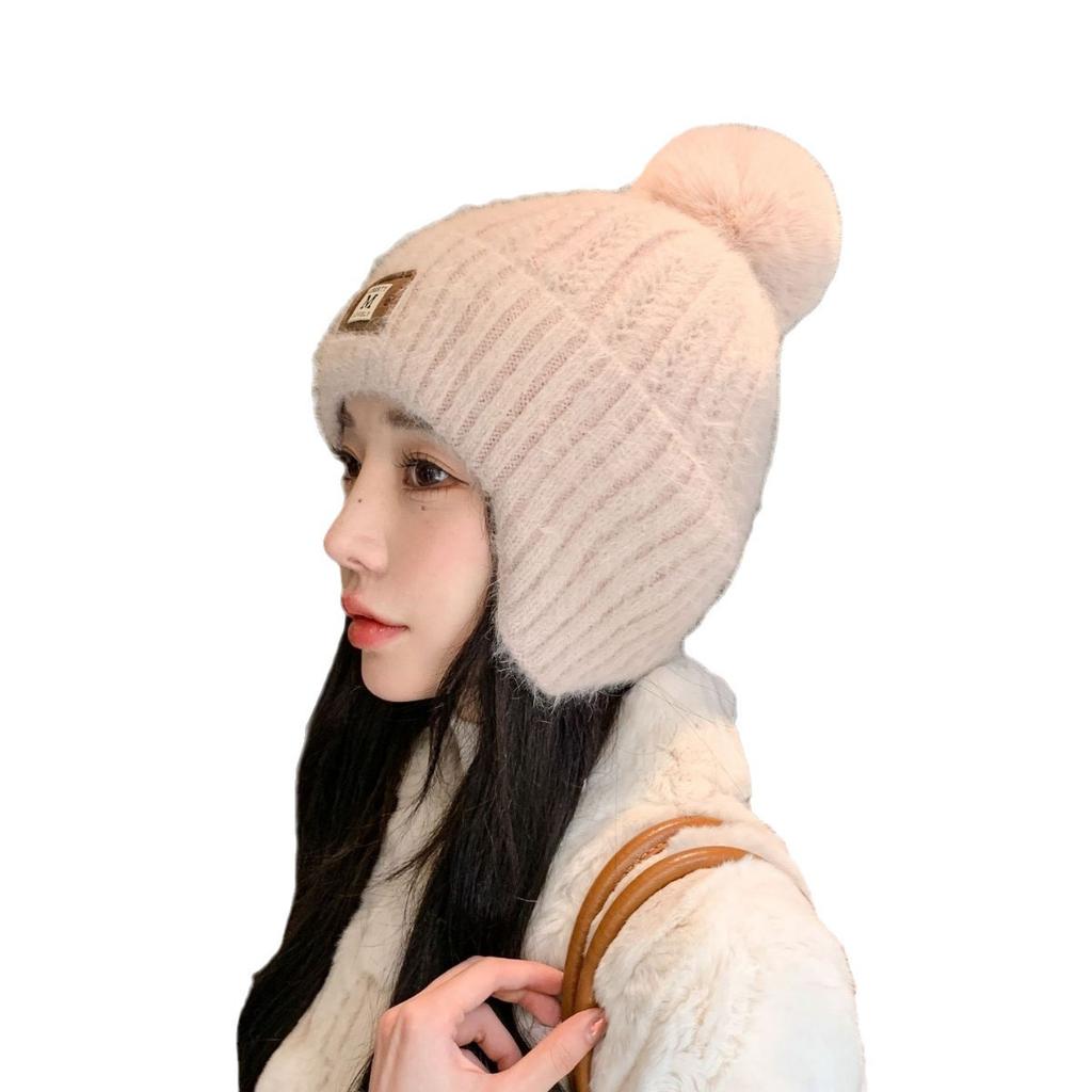 New Autumn and Winter Plush Warm Knitted Hat for Women Sweet Plush Ear Protection Cold-proof Wool Hat Korean Style Student