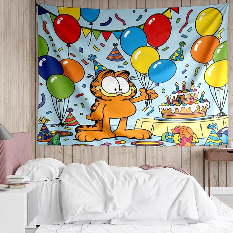 Garfield Print Tapestry, Backdrop, Easy Setup, Ideal for Bedroom, Office & Living Room, with Aesthetic Wall Hanging Decor.