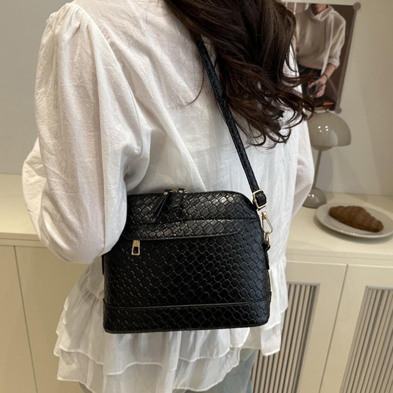 Solid Color Woven Pattern Crossbody Bag Vintage Minimalist Large Capacity Shell Purse and Handbag For Women AVE