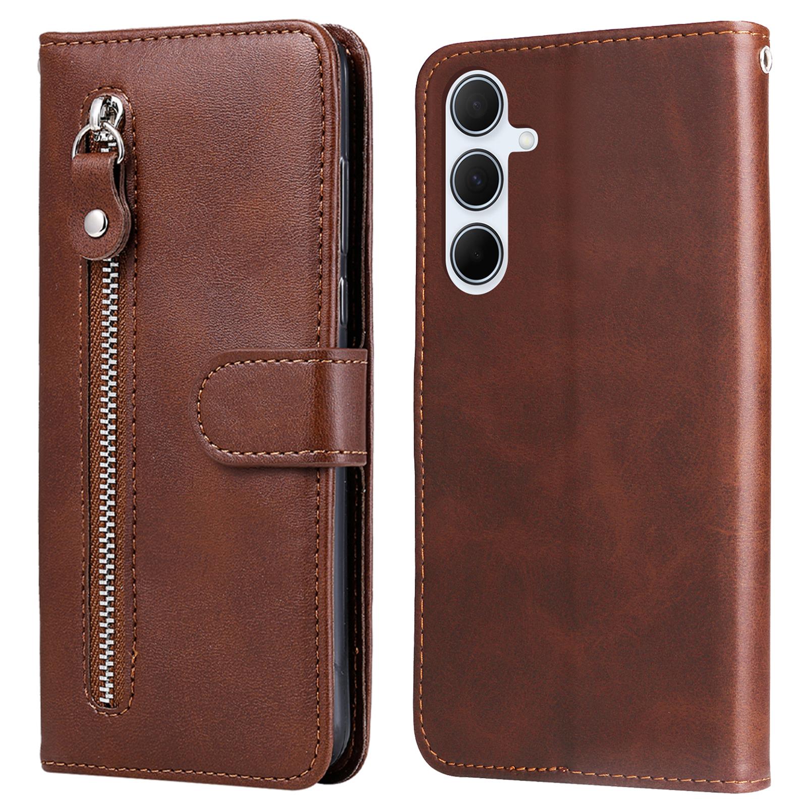 

Чохол для телефону Samsung Galaxy A56 5G/A36 5G із блискавкою, текстурою телячої шкіри та штучним покриттям Brown