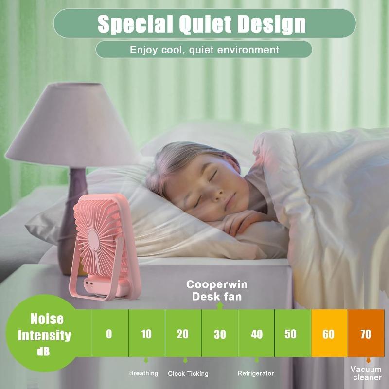 Portable Fan Rechargeable, Small Desk Fan Quiet, 180°Tilt Adjustable Personal Fan for Sleeping, Battery Operated, 100 Speeds, Table Fan for Bedroom