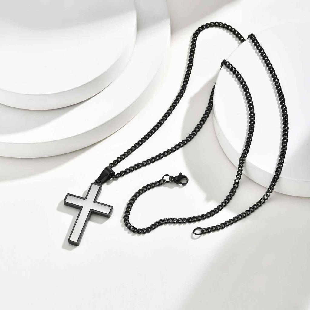 Minimalist Sandblasted Two-Tone Stainless Steel Cross Pendant PN-2239
