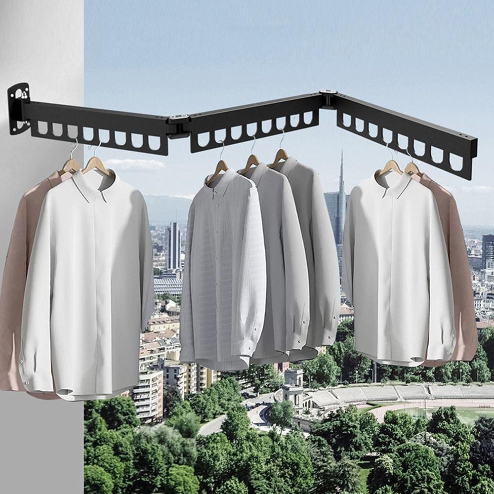Aluminum Alloy Folding Clothes Hanger Wall Mount Clothes Organization Rack  for Laundry