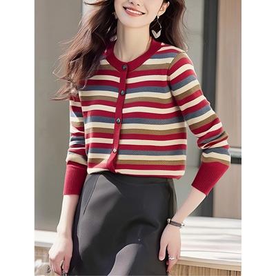 Autumn and Winter Retro Striped Sweater Top Backing Shirt
