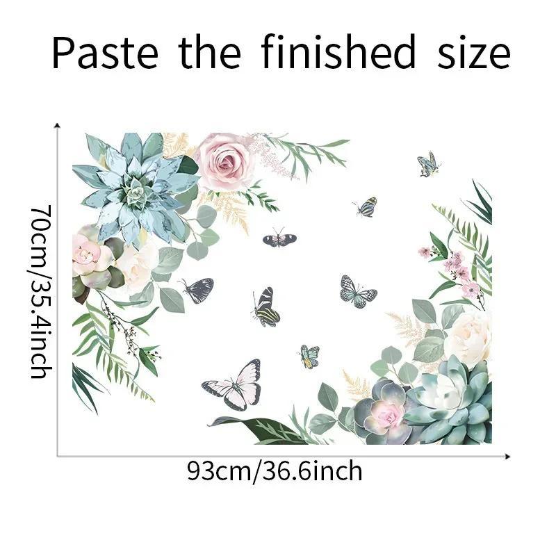 Green Wall Sticker Home Decor Living Room Wall Decals Flowers Tropical Leaf Wall Art Butterfly Decor Tropical Leaves Wallpaper