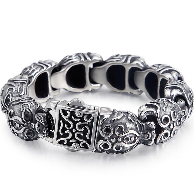 

Готический браслет с черепом для мужчин из нержавеющей стали, 3D цепочка со скелетом, мужские браслеты для мужчин, мужественные наручные байкерские украшения в стиле стимпанк 19cm