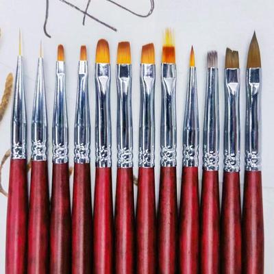 Holz Nagelkunst Stift Set: Strichzeichnung, Blütenblatt, Phototherapie, Fächerpinsel, Malerei, Blume, Kristall, Halbmond, French Ombre.