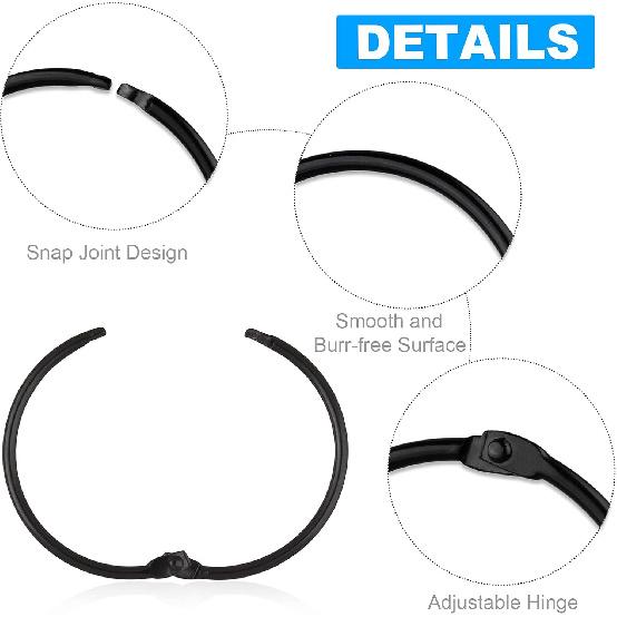 24 Pack Shower Curtain Rings, Rustproof Decorative Metal Round Shower Curtain Hooks for Bathroom Shower Rod (Black)