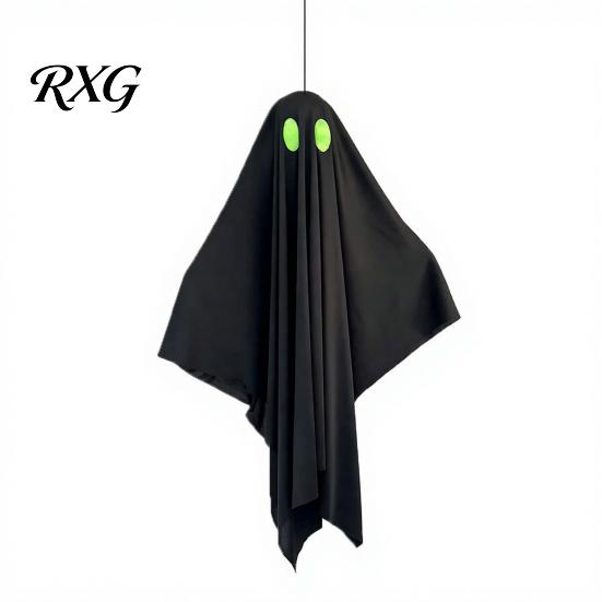 Halloween Party Supplies Hanging Ghost Outdoor Decoration, Spooky Black Fabric with Green Yard Atmosphere Eyes for Outside Tree, Porch, Yard,