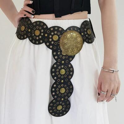 Damen-Western-Jeansgürtel, hochwertiges Metall, hohl, Damen-Trend, breiter Bund, Vintage, personalisierte runde Gürtel DT148