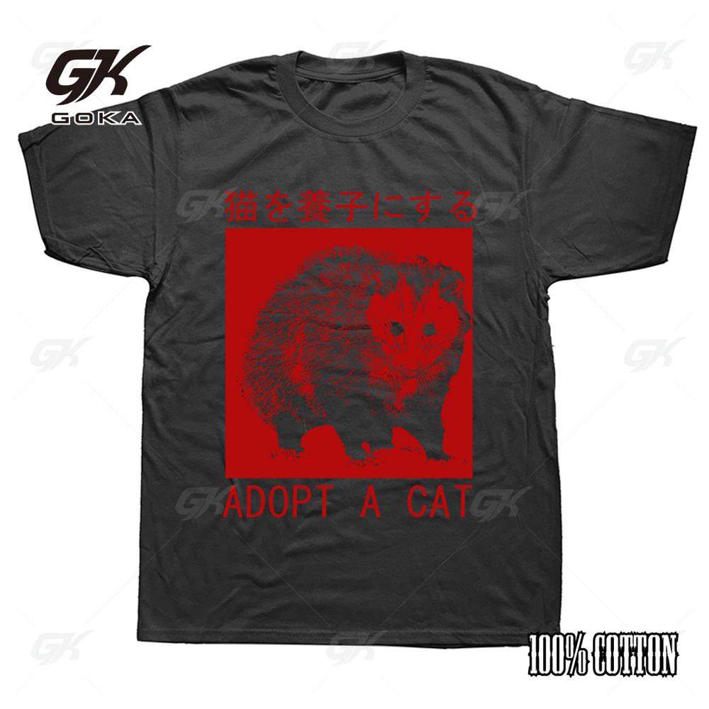 Adopt A Cat Opossum Japanese T Shirts Graphic Cotton Streetwear Short Sleeve Birthday Gifts Funny Style T-shirt Mens Clothing