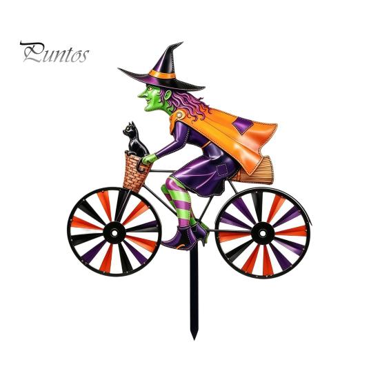 Gift for Garden Lovers Halloween Wizard/Ghost/Black Cat/Skeleton Bicycle Ground Stake Ornament, Metal Stakes, Yard Art Decorative Outdoor Statue Lawn