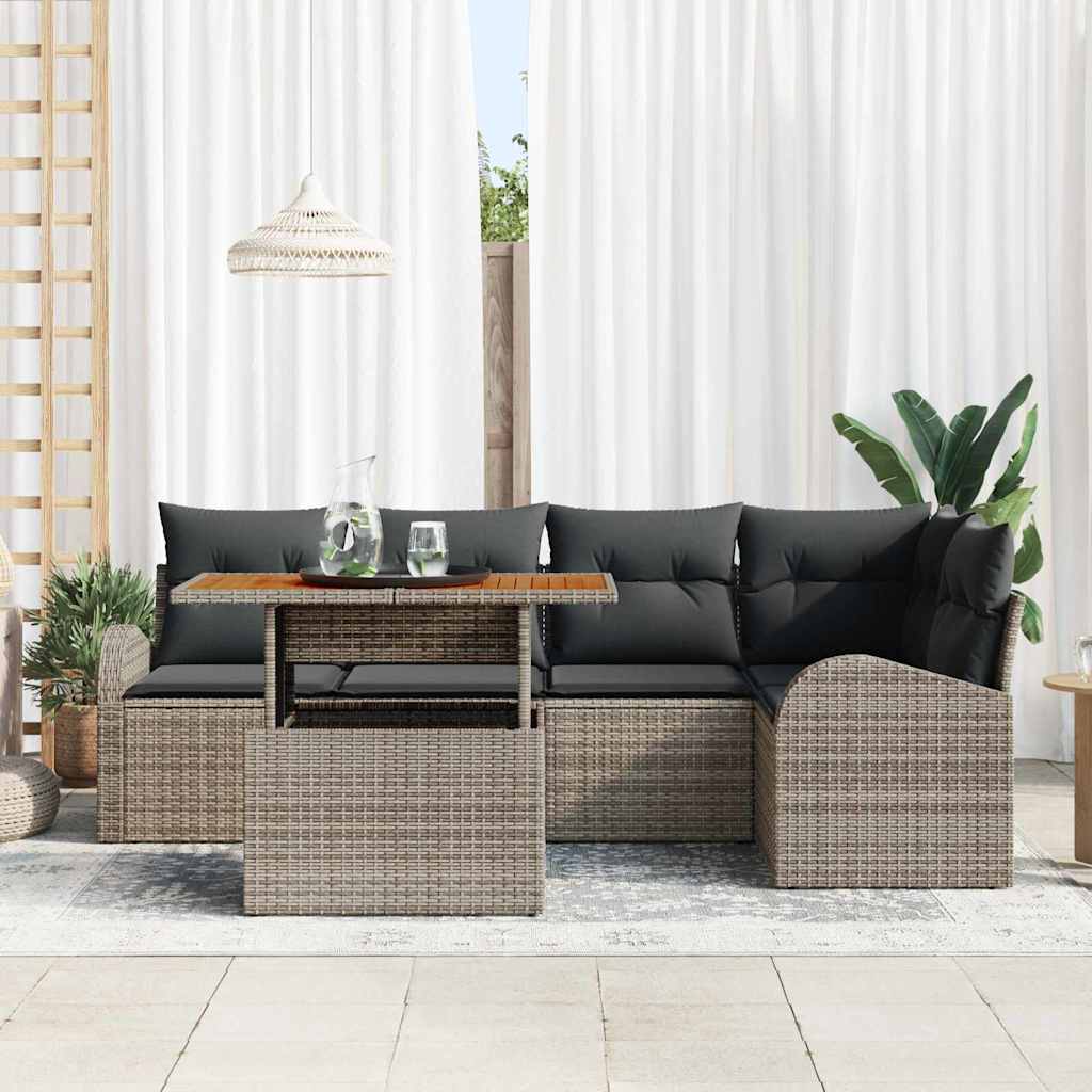Conjunto de Sofá de Jardim com Armazenamento 6 Peças Polirratã Cinza