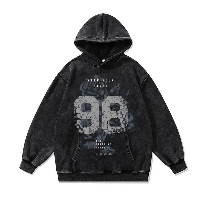 European And American Street Tide Brand Sweater Retro Trend Flower Printing Washed Old Large Version Hoodie Men And Women