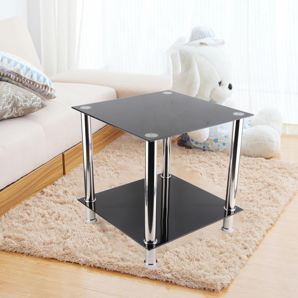 Black Glass Chrome Legs Coffee Side Coffee Lamp End Table