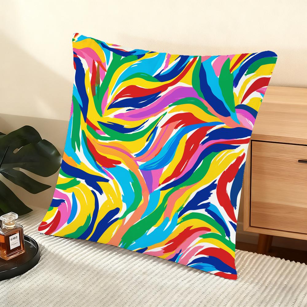 Abstract Colorful Pattern Cushion Cover Soft Short Plush Pillow Cover Smooth Cozy Texture Aesthetic Cushion Case Home Decor