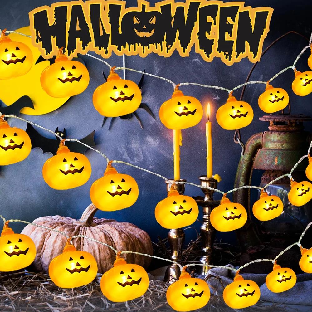 LED Halloween Pumpkin Lantern String Battery Powered Plastic Lantern String Halloween Home Party Garden Outdoor Decoration Light