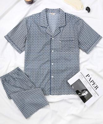 [May Flower] Antique Blue Short Sleeve Pure Cotton Men's Plus Size Pajama Set [Shipped from Korea] 100% Authentic