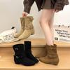 Retro Pointed Short Boots Women's Autumn New Sleeve Thick Heel Medium Boots Slim Western Cowboy Boots