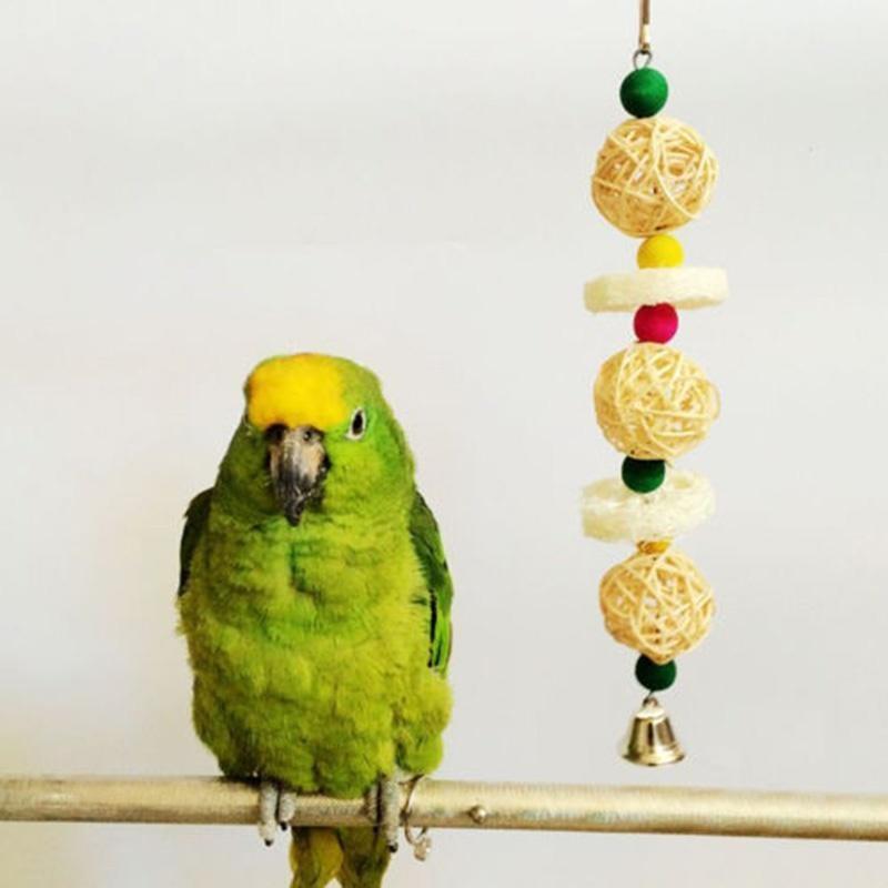 Bird Pet Bites Toy Parrot Macaw Luffa Bell Swing Scratcher Climb Toys Cockatiel