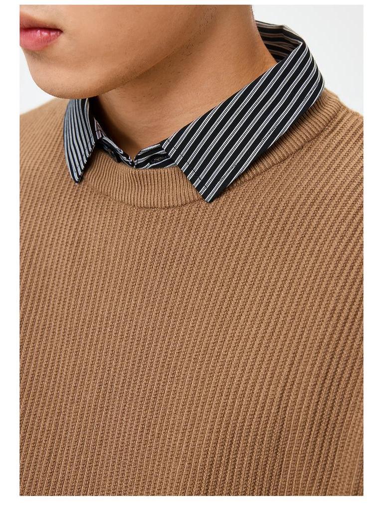 WOOG2005 Herren Pullover in Unifarbe, Fake-Zweiteiler mit Schichtkragen, Herbst/Winter 2025, Lockerer Freizeit-Strick