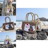 Cute Cartoon Plush Dog Decoration Women Casual Grass Woven Bagfor Beach And Vacation Use