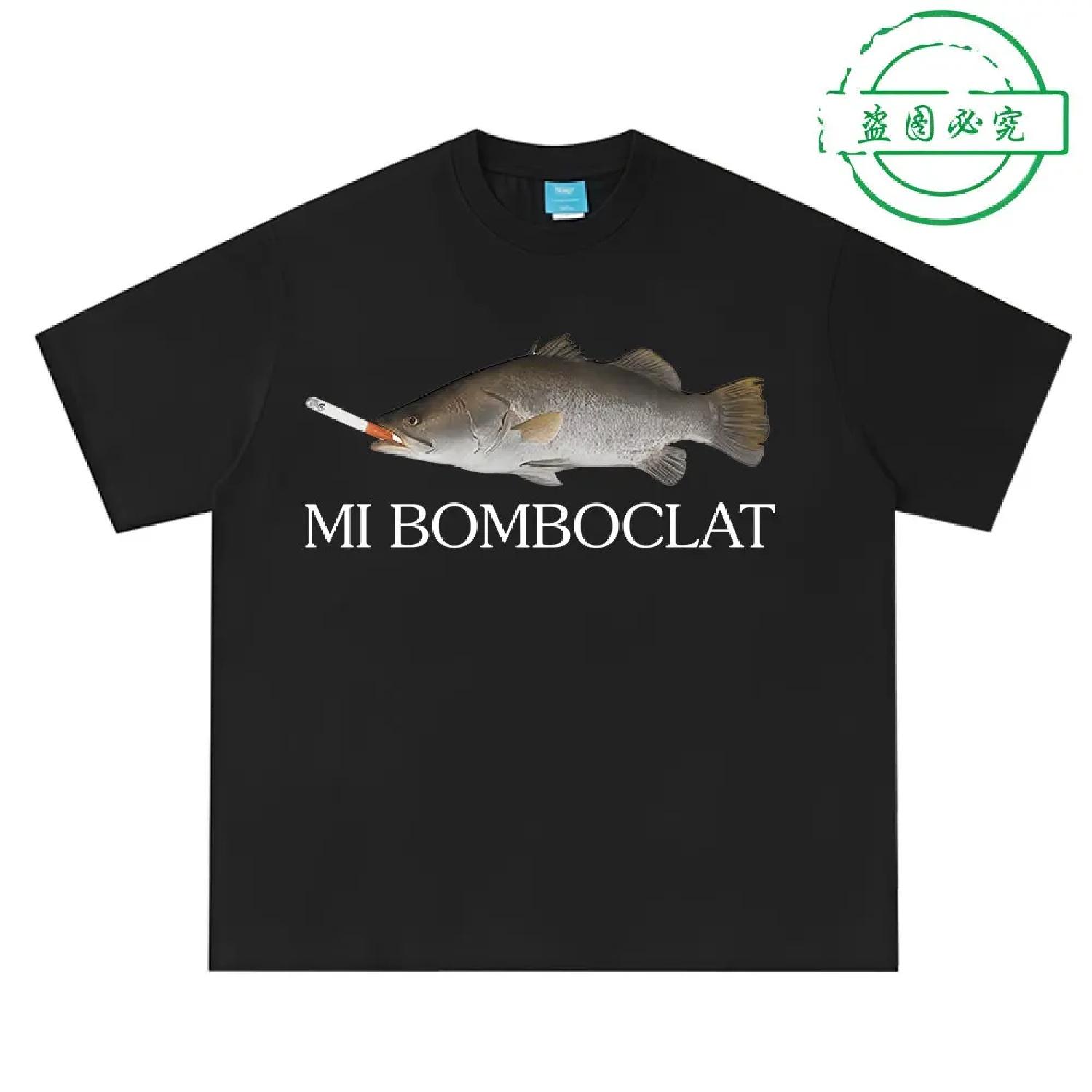 

Смешные футболки с мемом Bomboclat Fish Smoking Уличная мода Трендовая футболка с коротким рукавом Мужская женская одежда Хлопковые повседневные футболки S чёрный