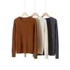 Women's Pure Cashmere Ribbed Knit Pullover - Autumn/Winter Round Neck Base Layer