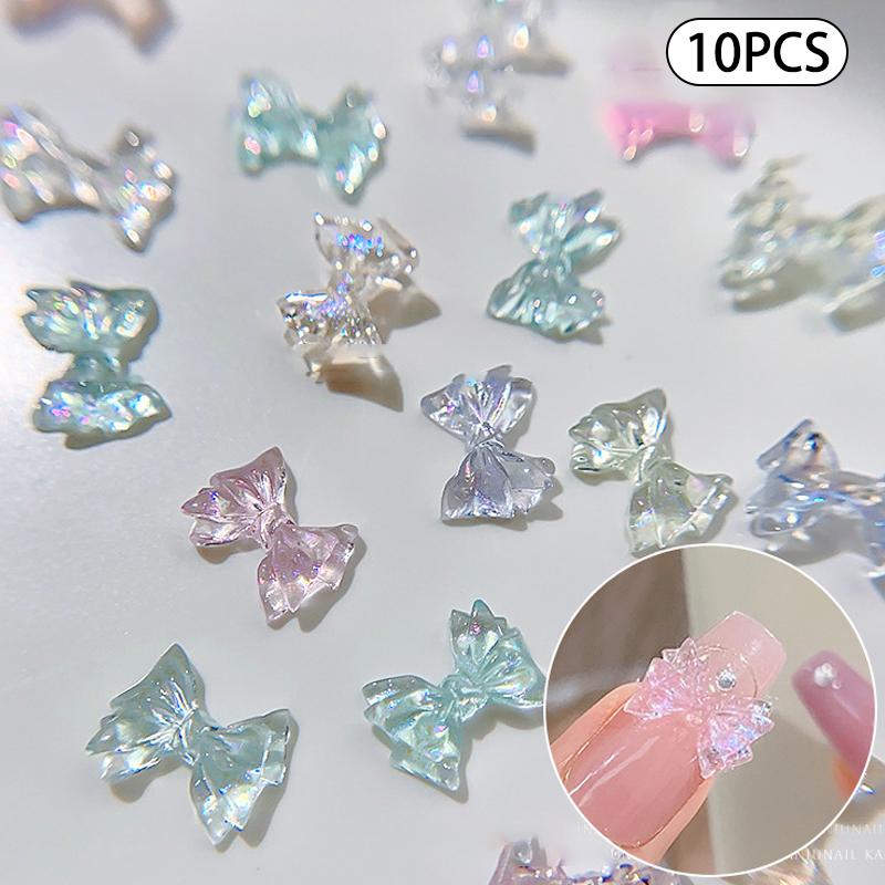 10 ks Barevné Aurora Želé Průhledné Mašličky Ozdoby na Nehty 3D Pryskyřice Roztomilé Mašličky Nehtové Umění Přívěsky Drahokamy DIY Manikúra