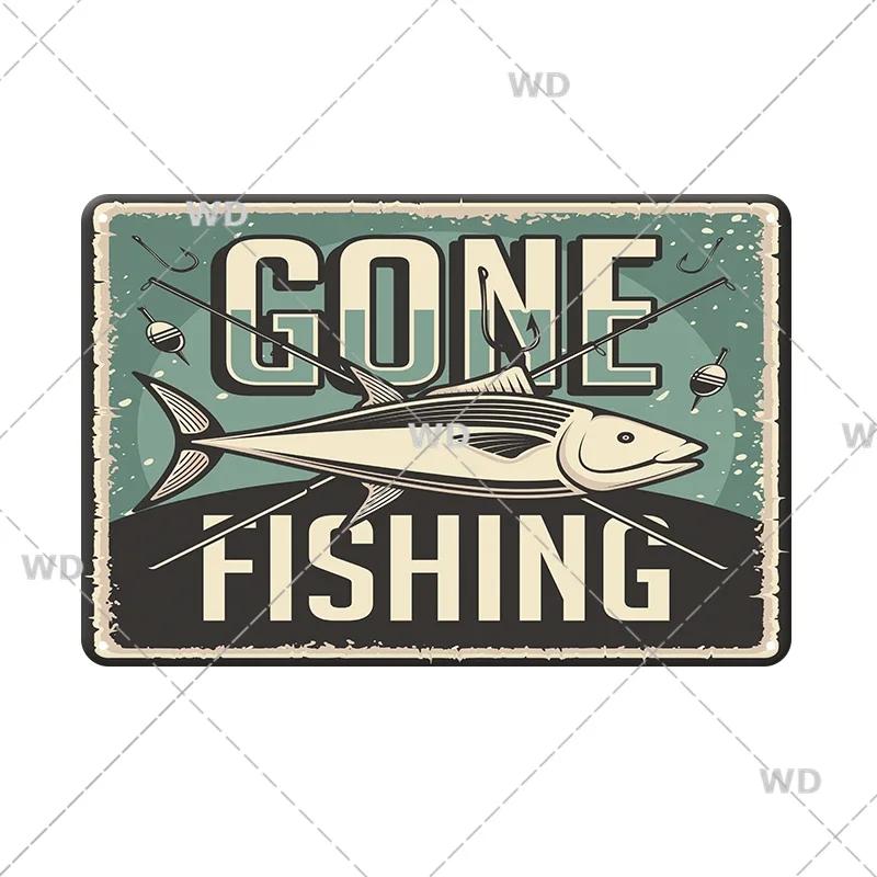 Funny Fishing Metal Tin Sign Retro Vintage Plaque Metal Poster Go Fishing Lover Gift Plate For Men Cave Fishing Home Wall Decor