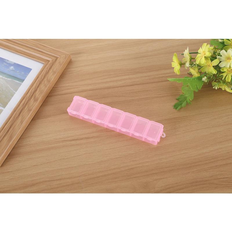 

One-week Medicine Small Sealed Double Connected 7 Compartments Travel Subpackaging Rectangular Organizing Storage Box 13.2*3.3*2.5cm рожевий