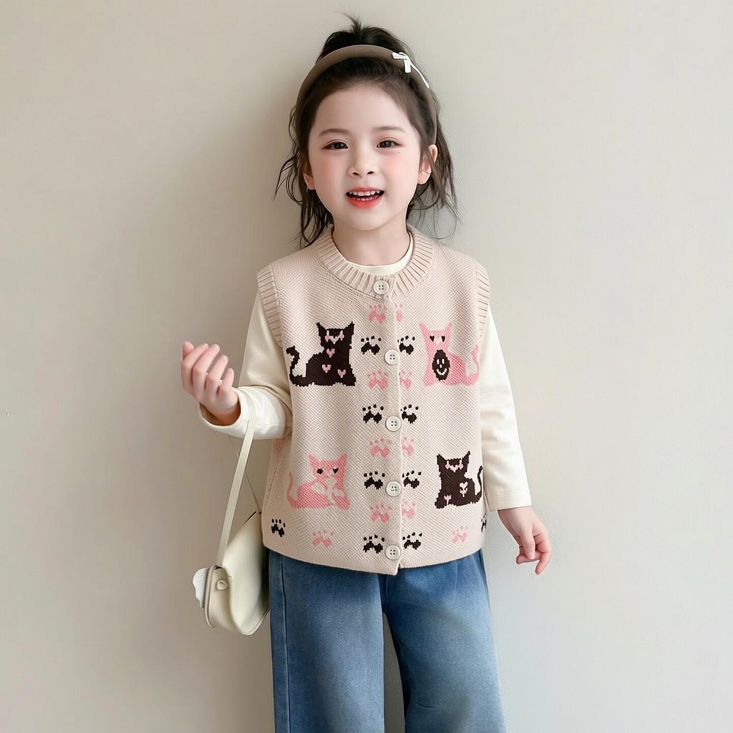 2026 Spring/Autumn Girls Knit Cardigan Vest 130 cm