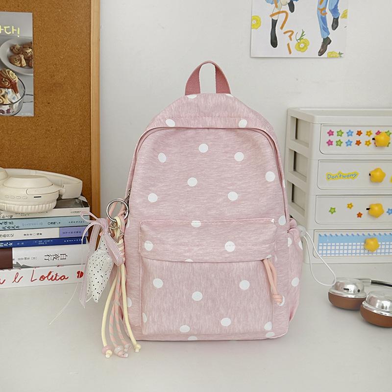 Schoolbag Cherry Blossom Pink Polka Dot School Bag Girls Junior High School Ins Niche High Value High School Student Backpack Large Capacity Fashion