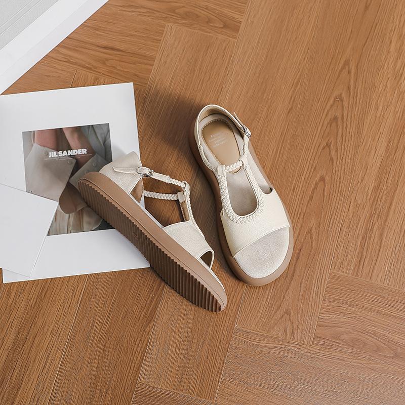 

В наличии~ Удобные сандалии на плоской подошве для женского летнего нового уличного ношения с юбками, красивые и универсальные римские сандалии для женщин 40 бежевый