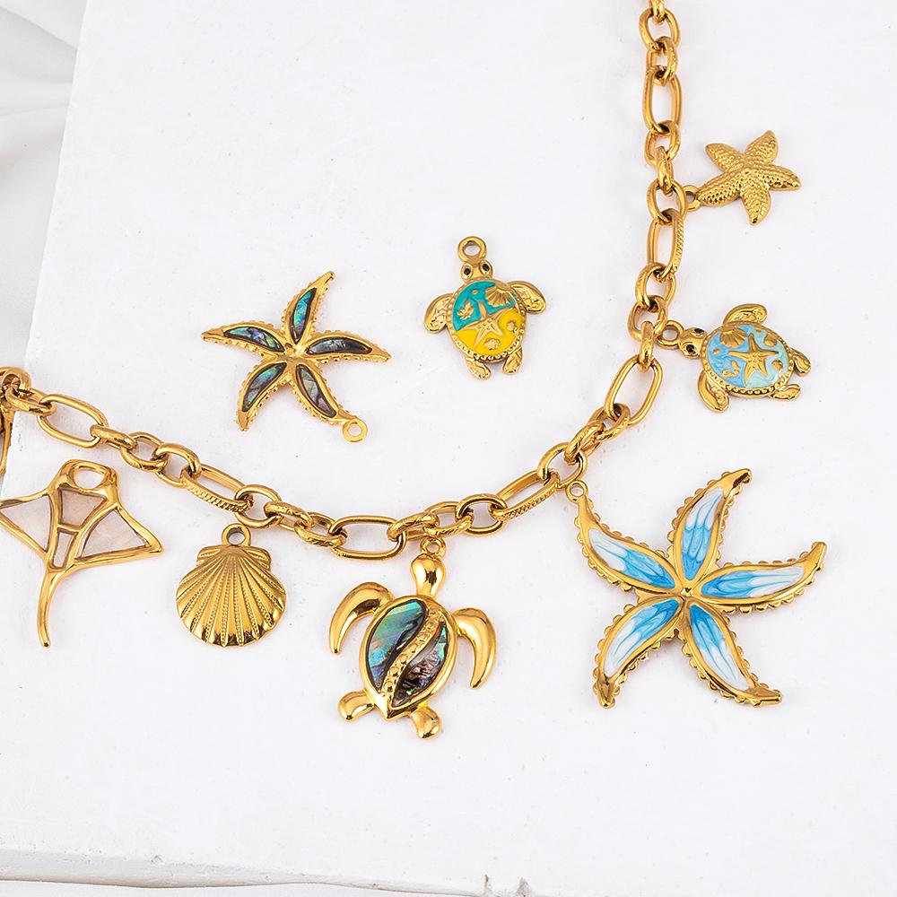 2pcs Stainless Steel Enamel Summer Starfish 4.2cm Flower Charms for DIY Earring Jewelry Materials Making Pendant Supplies Crafts