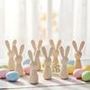 10pcs Wooden Bunny Peg Dolls Bunny Figurines Blank Natural Wood Peg Easter Rabbit Statue DIY Painting Natural Wood Bunny Doll