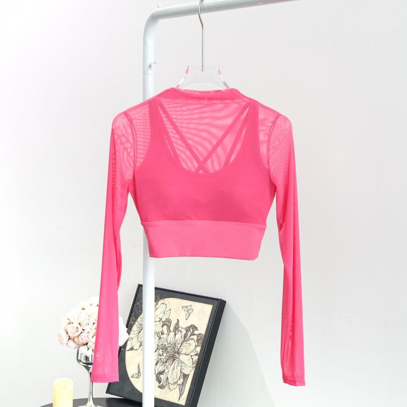 Womens 2 Piece Running Set Quick Dry Sports Bra Sheer Top Slim Fit Skirt Gym Fitness