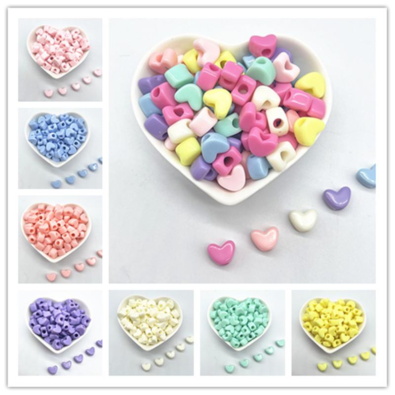 30pcs 11mm Candies Colour Big Hole Heart-shaped Acrylic Loose Spacer Beads for Jewelry Making DIY Accessories