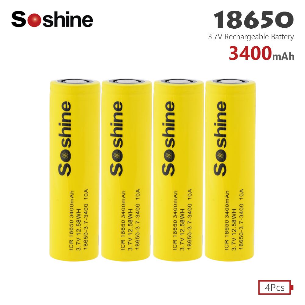 4pcs Flat top 18650 Battery Lithium 3.7V 3400mah High Capacity Cylindrical 18650 Batteries for LED Flashlight Torch Camera Electronic Tool Power Bank